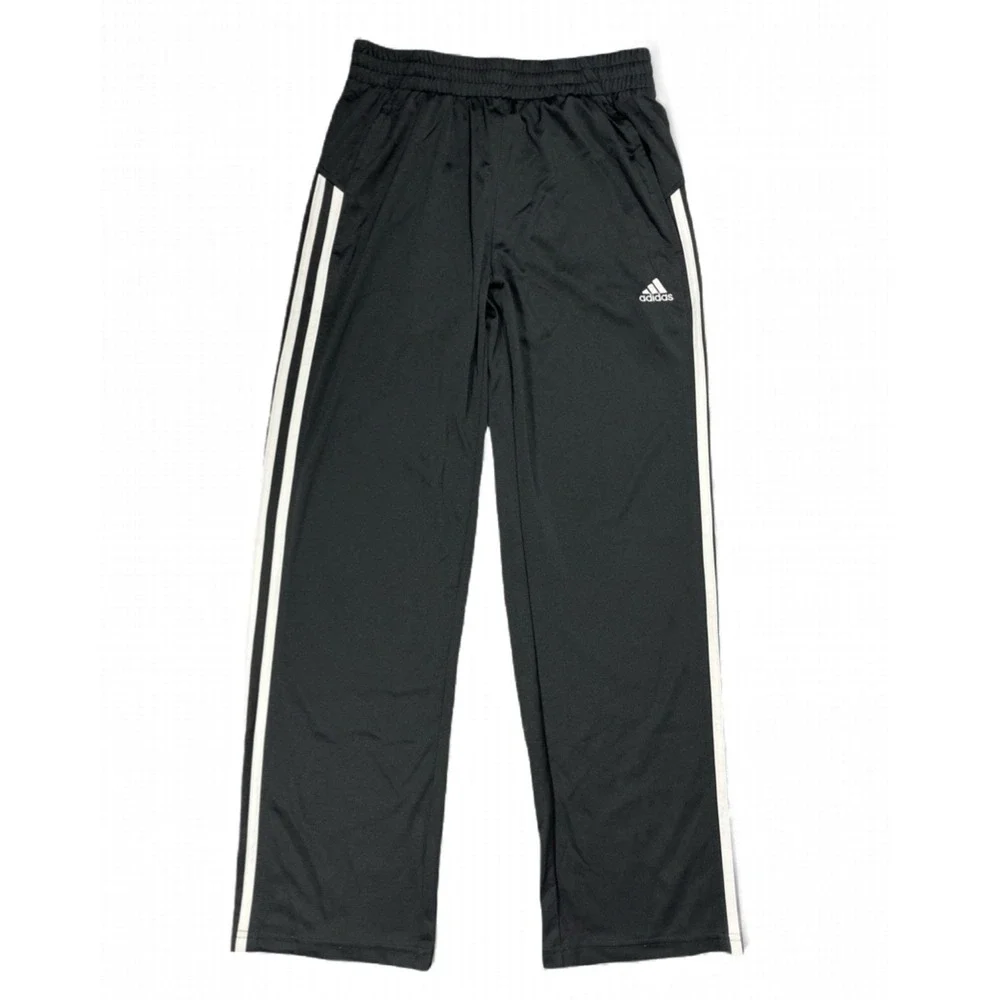 Adidas Boys Track Pants Youth Size M 10/12 Black White 3 Stripe Athletic Pants
